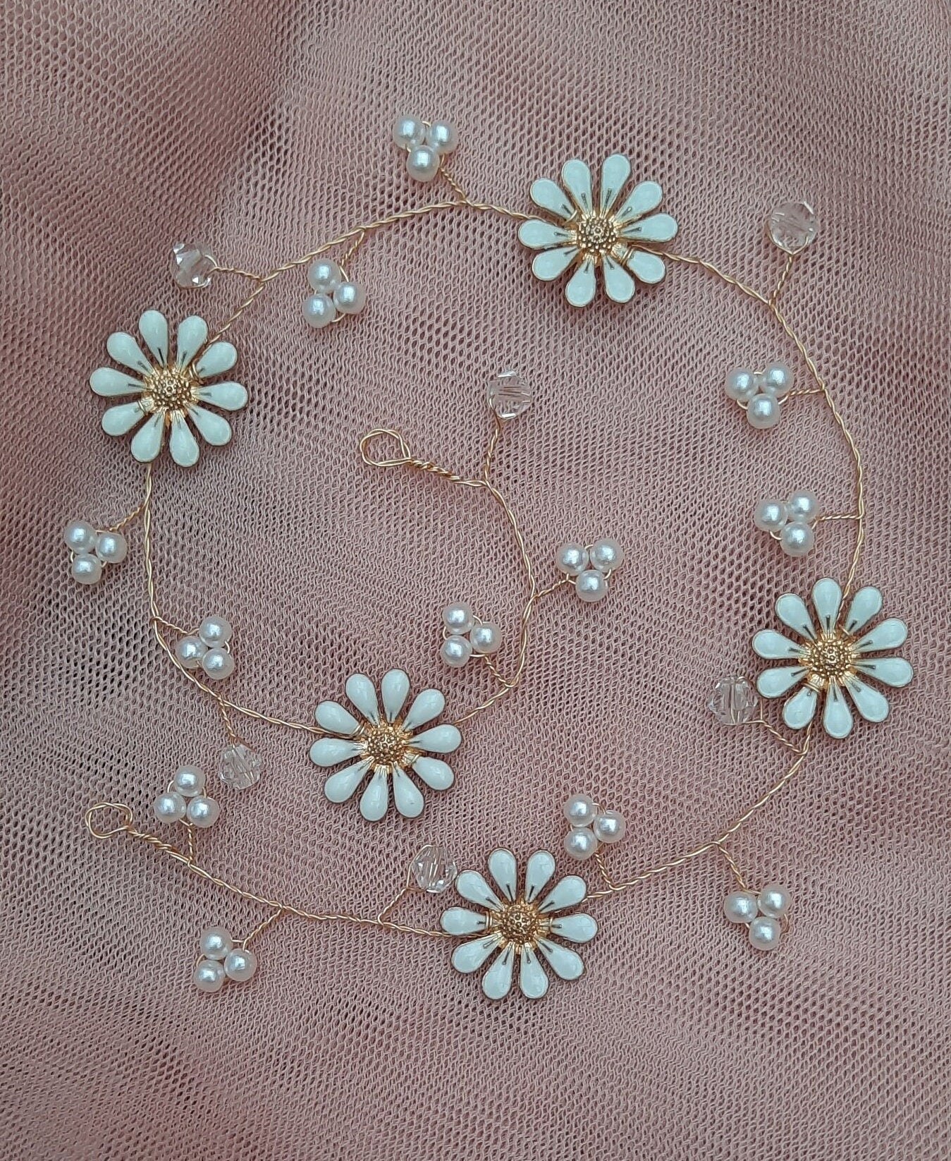 Floral tiara / wire bridal headpiece / Wedding tiara and veil / Flower crown with separate veil / detachable veil
