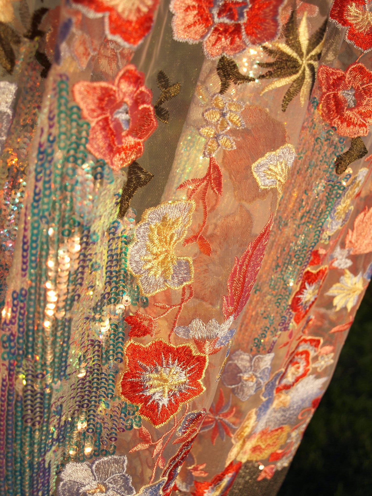 Pink floral sequin veil. Colourful alternative bridal veil. Valentina.