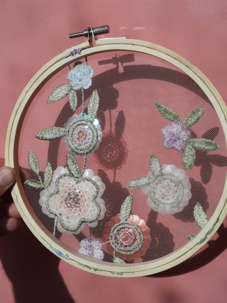 Embroidery hoop decorative wall art / keepsake / Veil keepsake / Bridal gift / Wedding gift