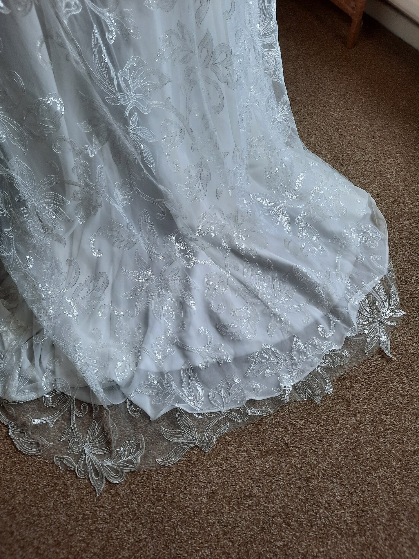 White floral sequin wedding cape.  Floral bridal cape, veil alternative. White wedding cape.