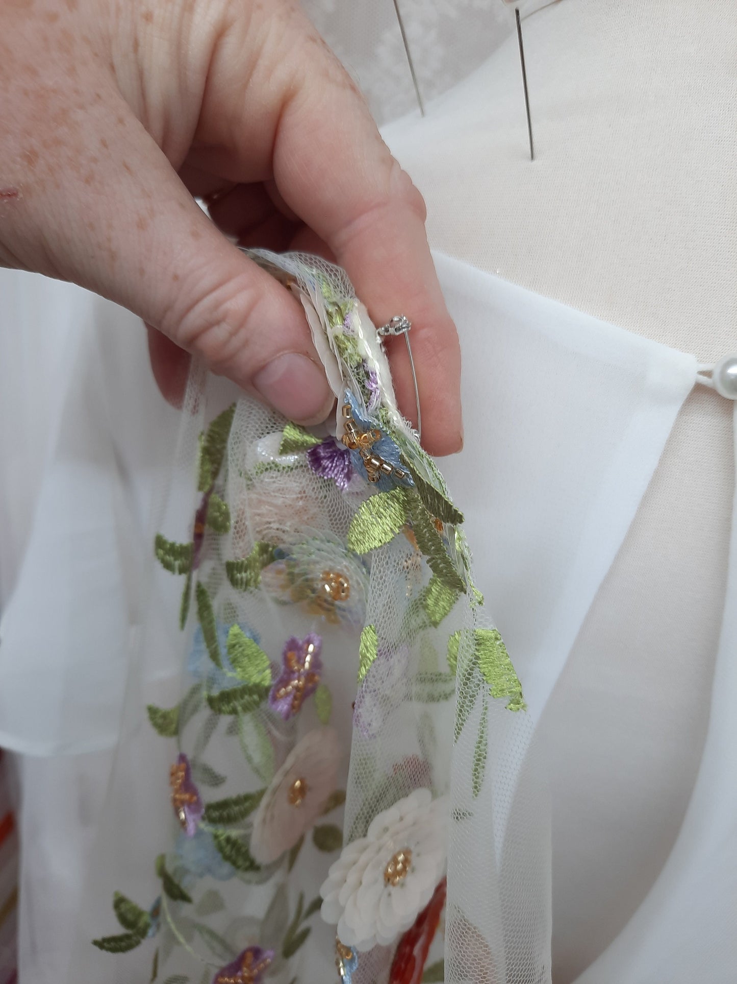 Floral sequin bridal cape / Back -reveal bridal cape /  Woodland wedding Cape / 'Ottilie' fabric