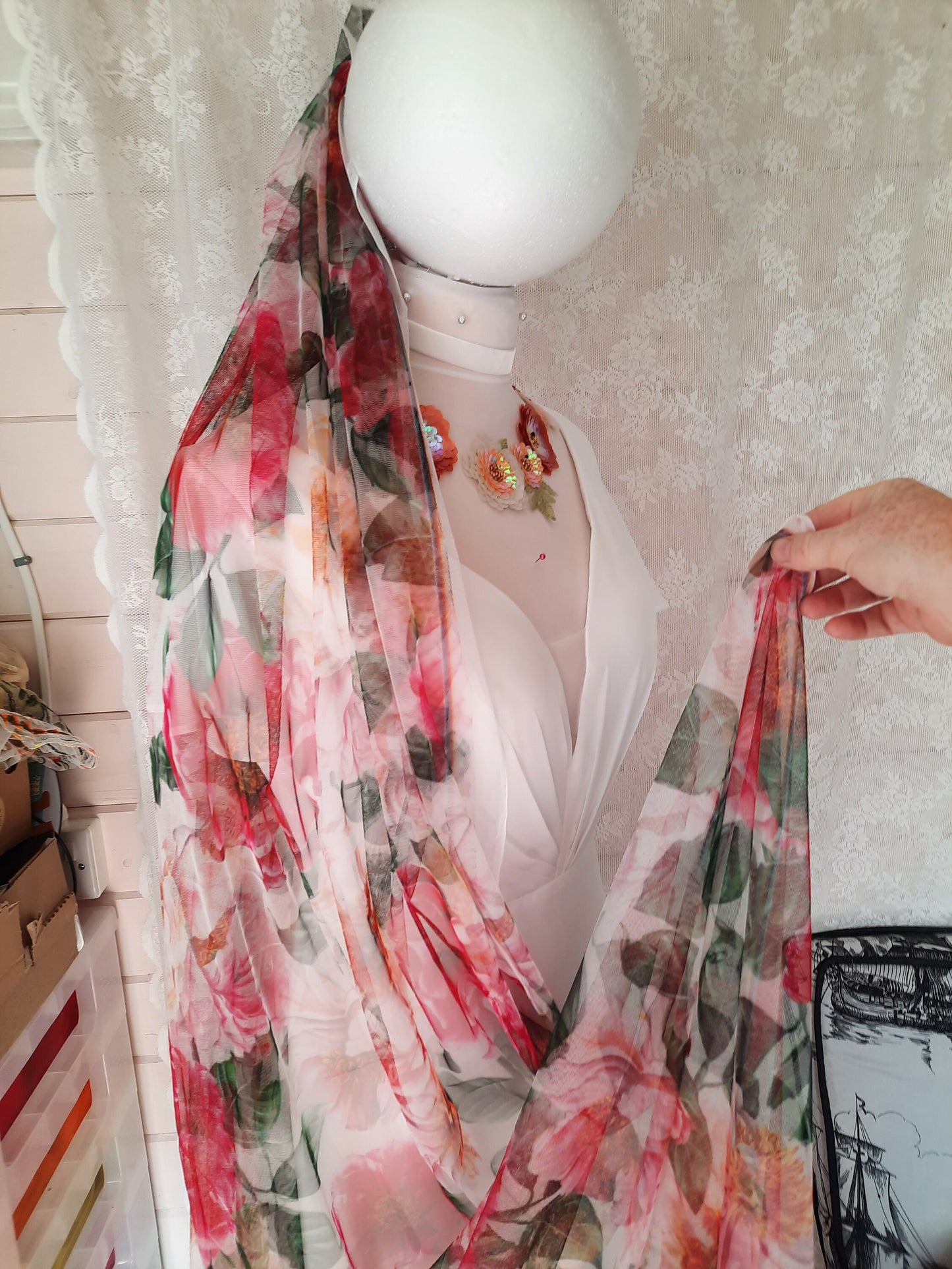 Rosa. Romantic red rose wedding cape or veil / floral bridal cape / woodland wedding / Rose cape or veil