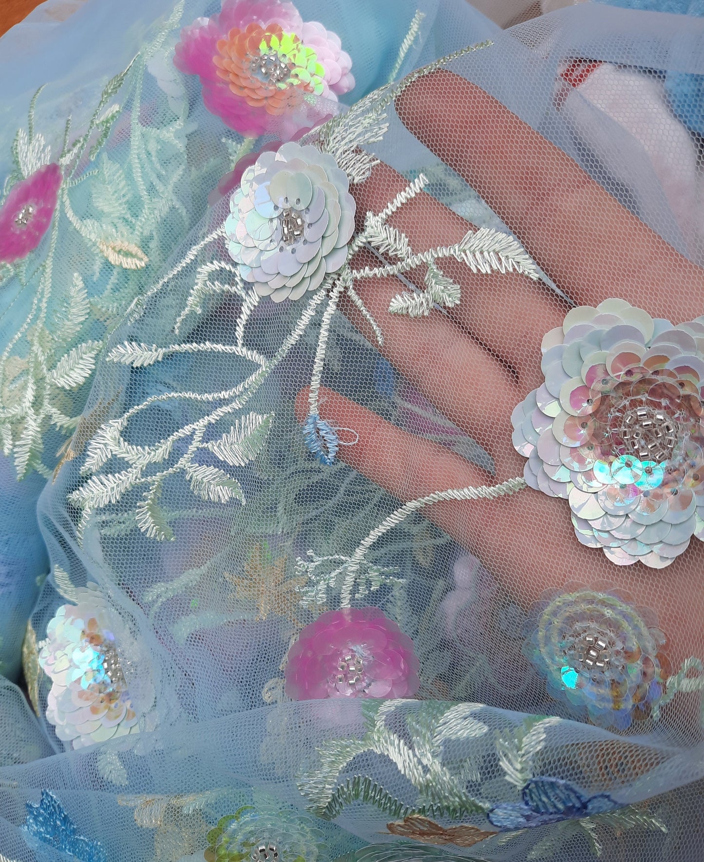 Floral wedding veil with sequins and beads. Beautiful tulle veil with embroidered flowers and leaves. Stunning Boho alternative bridal veil.