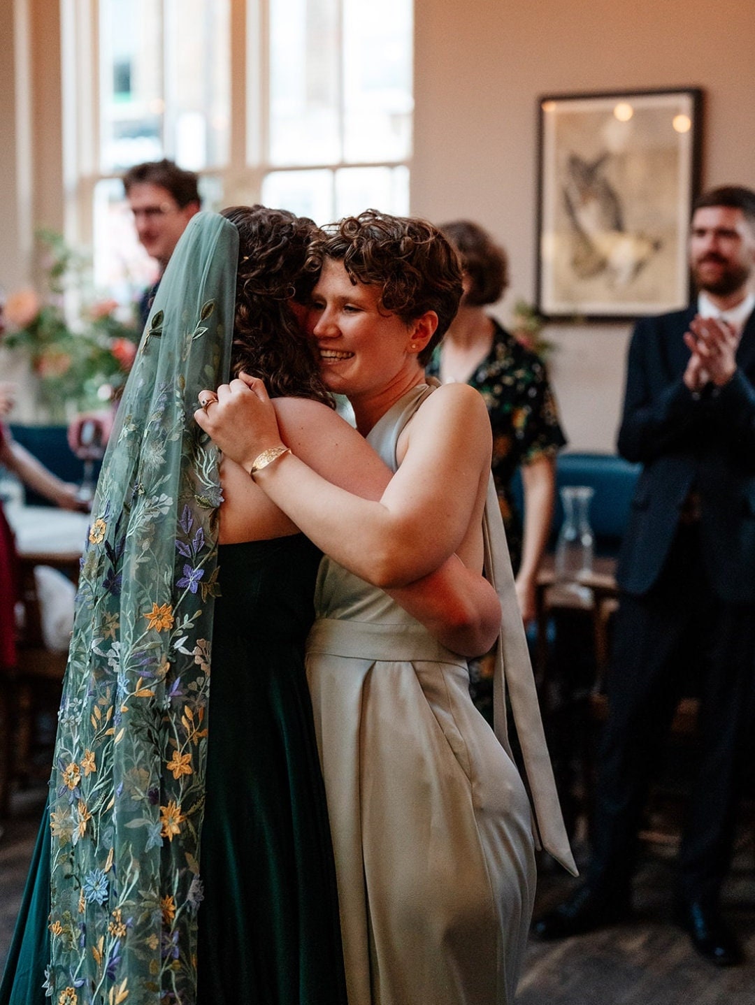 Megan-  green wildflower veil / veil with embroidered flowers / alternative bridal veil / woodland wedding veil.