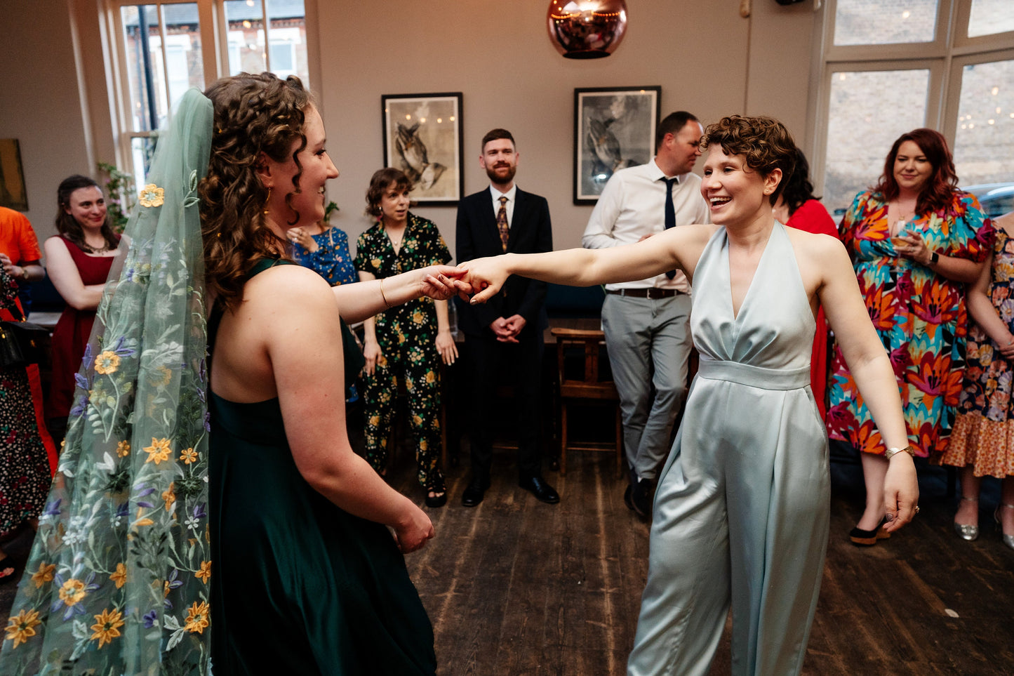 Megan-  green wildflower veil / veil with embroidered flowers / alternative bridal veil / woodland wedding veil.