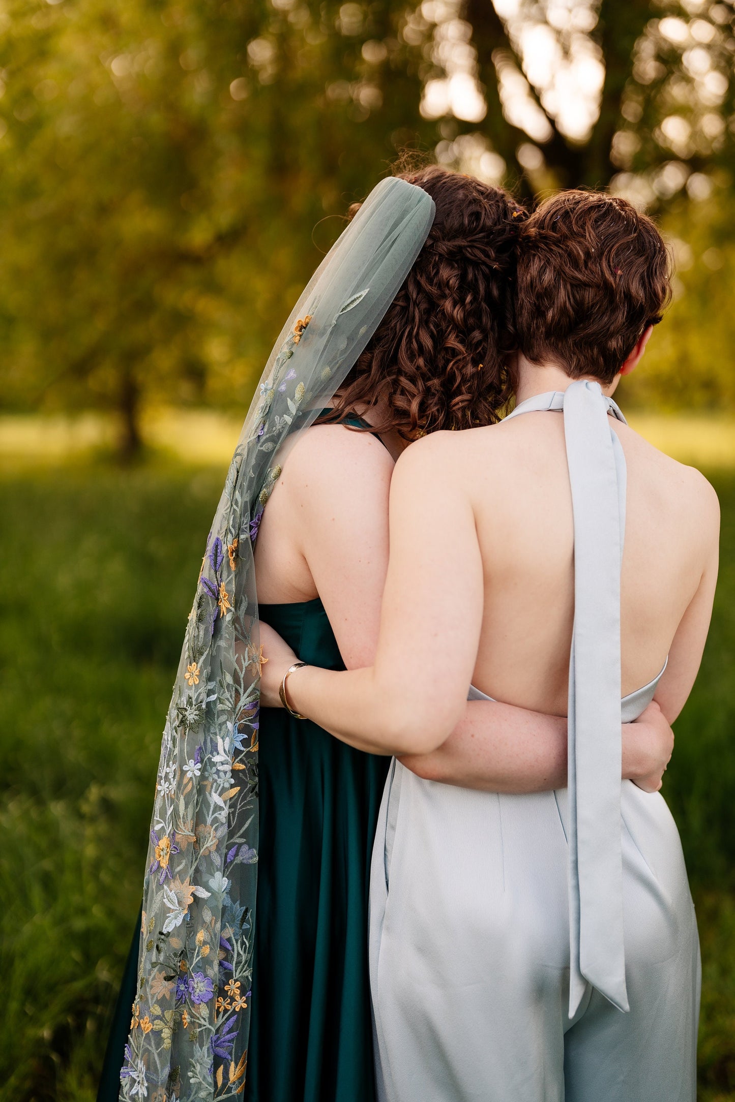 Megan-  green wildflower veil / veil with embroidered flowers / alternative bridal veil / woodland wedding veil.