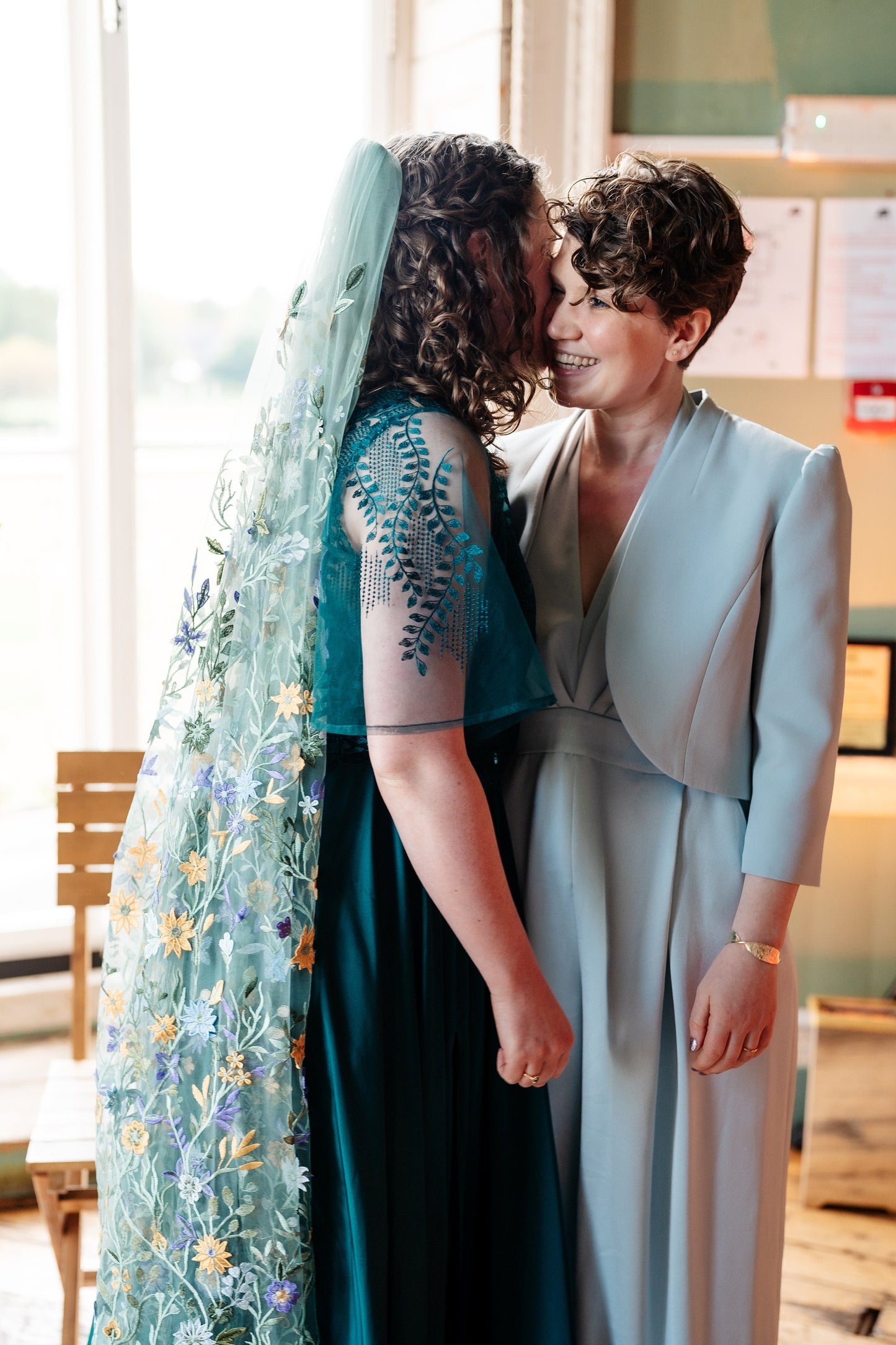 Megan-  green wildflower veil / veil with embroidered flowers / alternative bridal veil / woodland wedding veil.